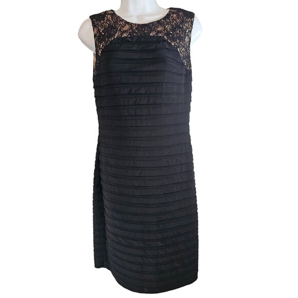 Adrianna Papell Women's Black And Tan Stretch Sheath Dress Size 8P - Picture 1 of 7